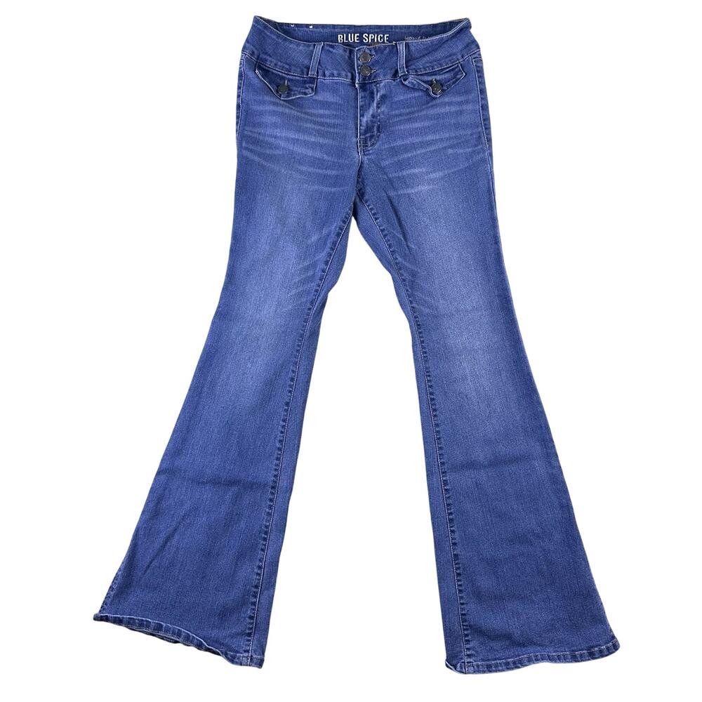 Blue Spice Midrise Flare‎ Blue Jeans Women’s size 7 Faux Front Pockets